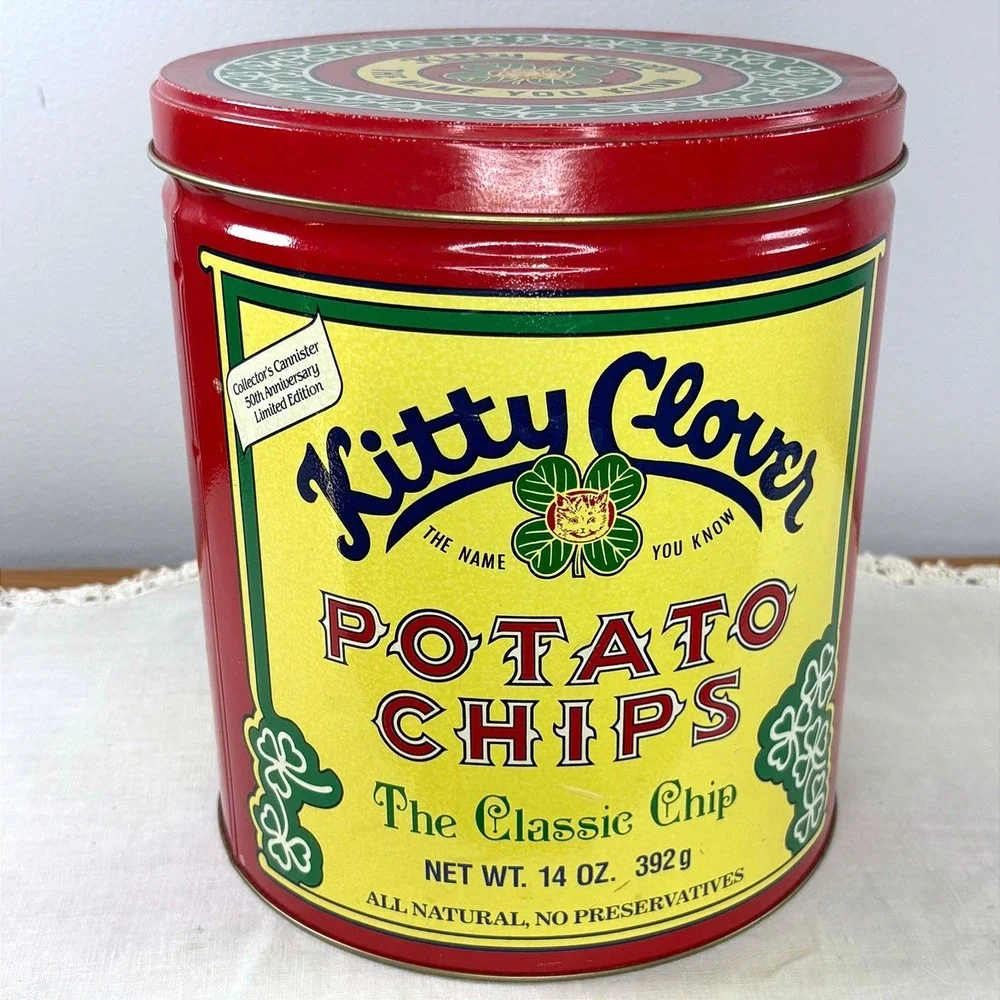 Vintage Kitty Clover Potato Chips 50th Anniversary Limited Edition Tin Red